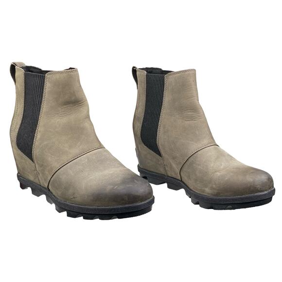 Sorel Women's Joan Of Arctic Olive Leather Hidden Wedge Chelsea Boots Size 9.5 - Picture 5 of 10